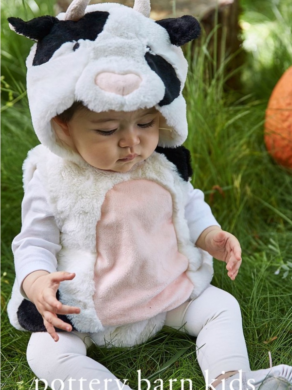 Pottery Barn Kids Cow Plush Hooded Costume in White, Black & Pink